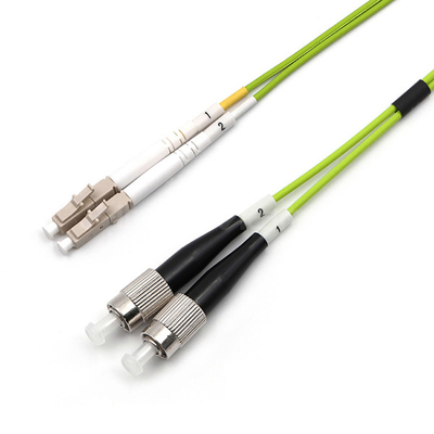 LC UPC To FC UPC Fiber Optic Patch Cable Duplex OM5 Multimode OFNR 2.0mm Lime Green