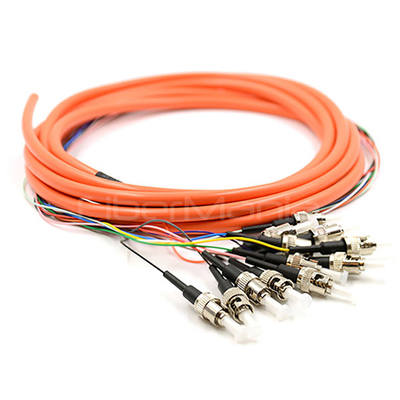 ST/UPC 12 Cores Bundle Fan-out Fiber Optic Pigtail, Multimode 62.5/125um, Orange Jacket