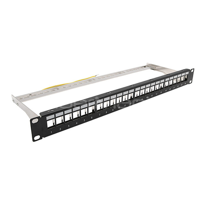 24 Port Copper Patch Panel Blank Keystone Shielded 1U 19'' For Keystone Jacks, Black