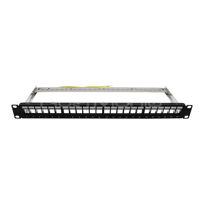 24 Port Copper Patch Panel Blank Keystone Shielded 1U 19'' For Keystone Jacks, Black