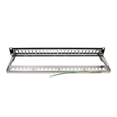 24 Port Copper Patch Panel Blank Keystone Shielded 1U 19'' For Keystone Jacks, Black