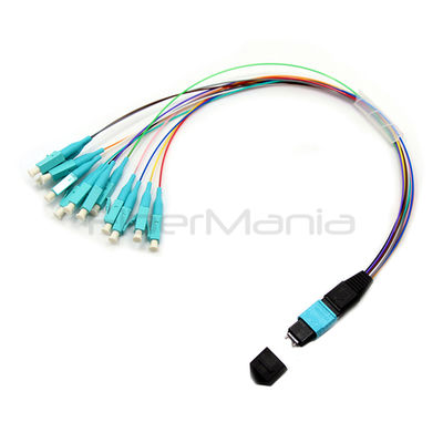 MPO Patch Cord MTP to LC Cable with 12 Core Ribbon Fiber 0.9mm Cable and 12 Color Fanout