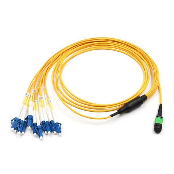 12 Fiber MPO To LC Patch Cable With A 2.0mm Single Mode 9/125 OFNP Plenum Yellow Jacket