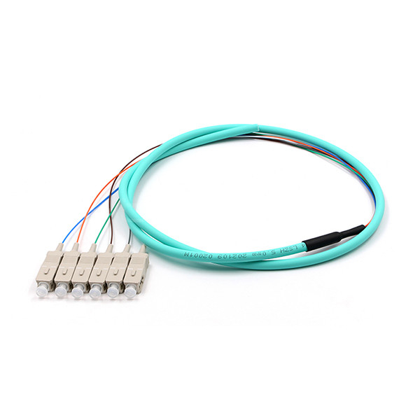 SC UPC 6 Cores PVC Bundle Fan Out Fiber Optic Cable Pigtail Multimode OM3 Aqua Jacket