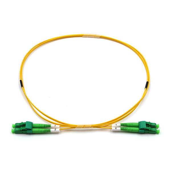 LC APC To LC UPC Patch Cord Duplex Single Mode OS2 OFNR 1.2mm Yellow