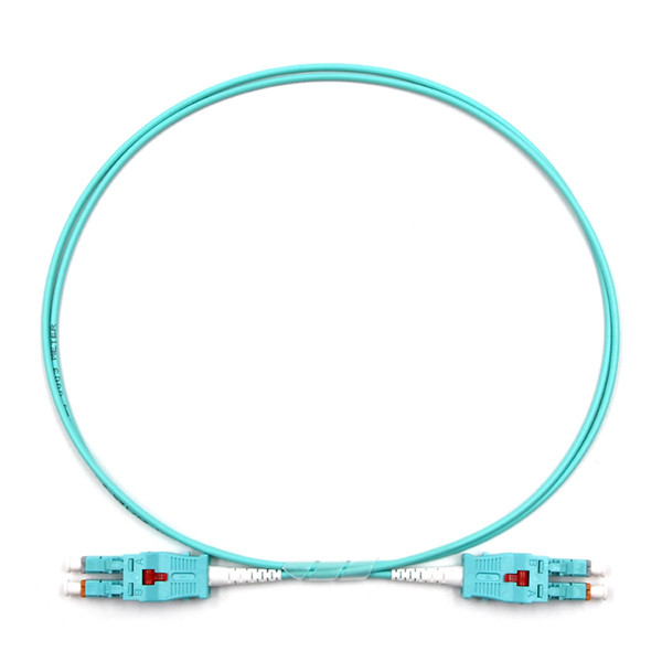LC Uniboot To LC Uniboot Fiber Optic Patch Cable Duplex OM3 Multimode OFNR 2.0mm Aqua