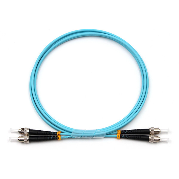 ST UPC To ST UPC Fiber Optic Patch Cable Duplex OM3 Multimode OFNR 2.0mm Aqua