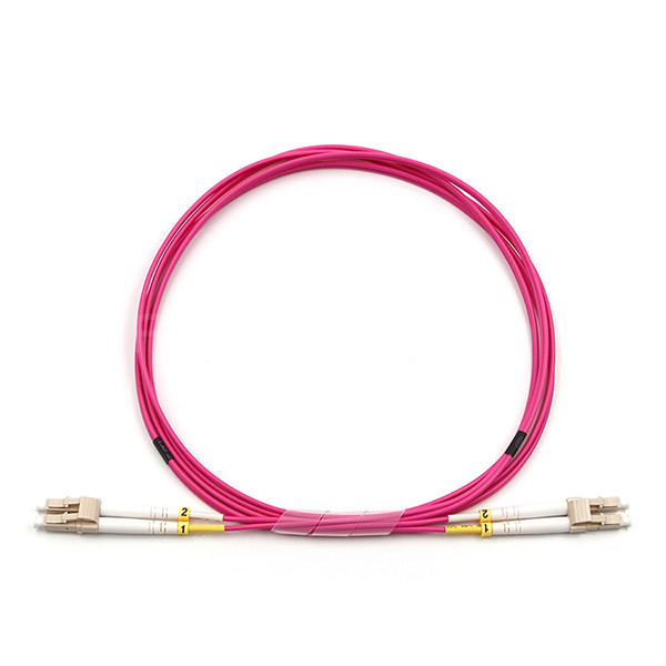 LC UPC To LC UPC Fiber Optic Patch Cable Duplex OM4 Multimode OFNR 2.0mm Magenta