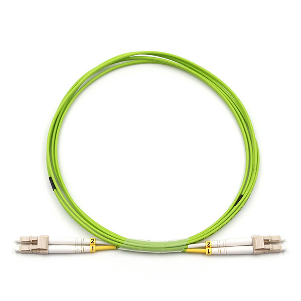LC UPC To LC UPC Fiber Optic Patch Cable Duplex OM5 Multimode OFNR 2.0mm Lime Green