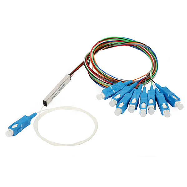 1X8 PLC Splitter Steel Tube 0.9mm Cable With SC/UPC Fiber Connectors